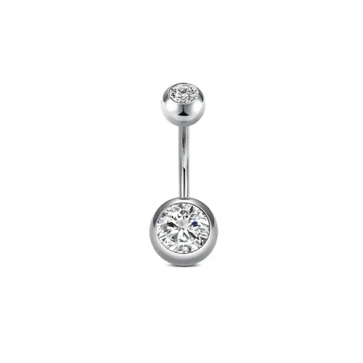 [bel49] Stainless Steel Belly Ring - clear cubic zirconia 
