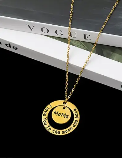 [neck130] Gold Titanium Steel Alphabet Mom Round Necklace