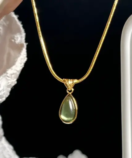 [neck139] Gold Titanium Steel Teardrop Necklace 