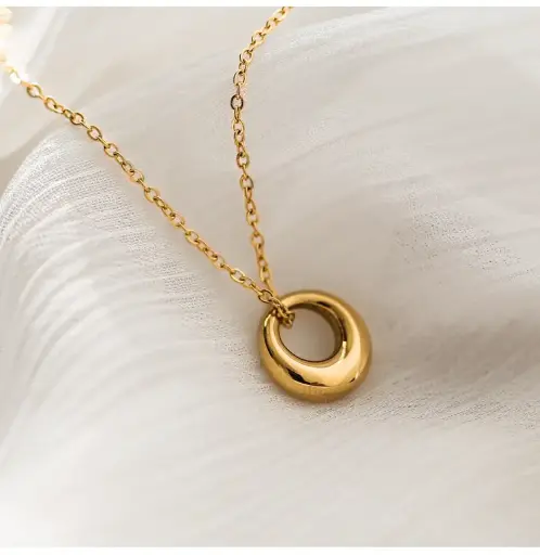 [neck140] Gold Titanium Steel Ring Necklace 
