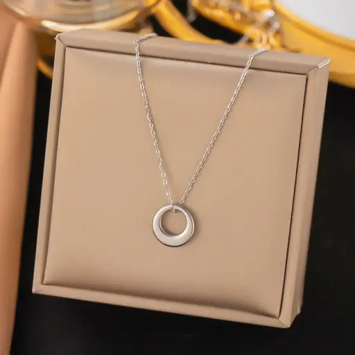 [neck143] Silver Titanium Steel Ring Necklace 