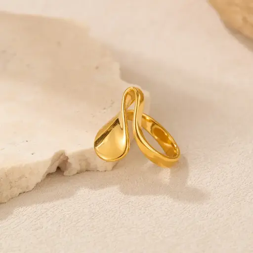 [ring153] Gold Stainless Steel wave ring - #6