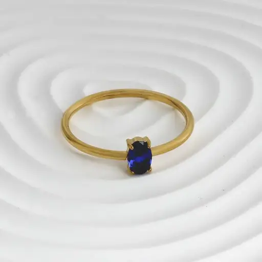 [ring159] Oval/royal Blue cubic zirconia Gold Titanium Steel ring - #8