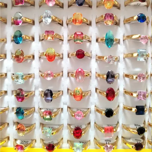 [ring161] Stainless Steel Geometric Ring With cubic zirconia