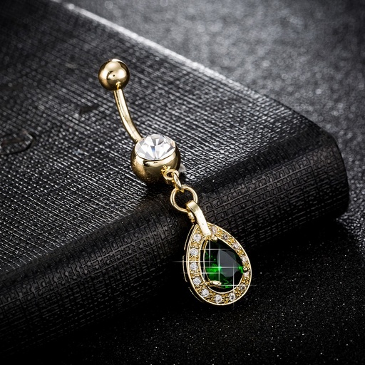 [bel01] Green Teardrop Belly Ring