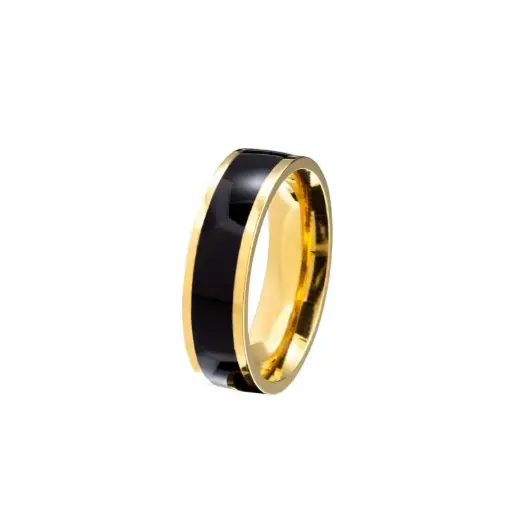 [ring164] Golden 6mm Single Strip Black Oil Titanium Steel Round Ring