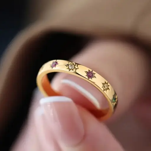 [ring168] Gold-tone Ring With Colorful Zircon Titanium Steel ring - #6