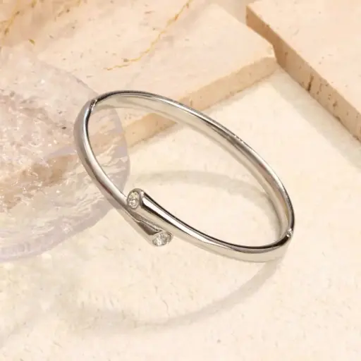 [brace28] Titanium Steel Round Bracelet With Cubic Zirconia Stones