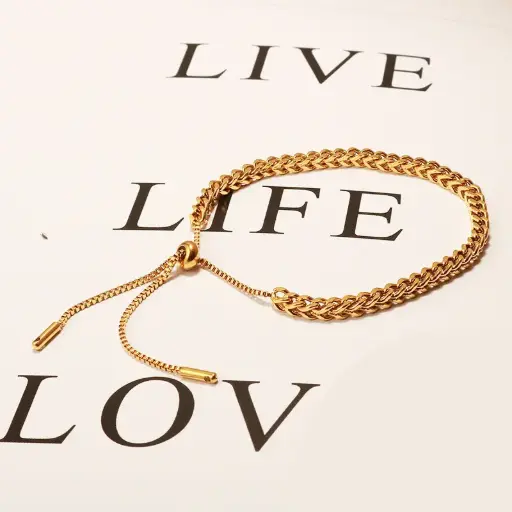 [brace29] Gold Stainless Steel slider Chain Bracelet