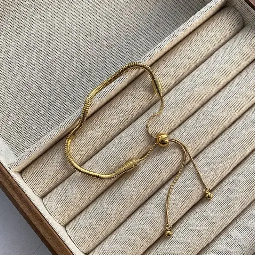 [brace31] Gold Titanium Steel Snake Bone Chain slider Bracelet