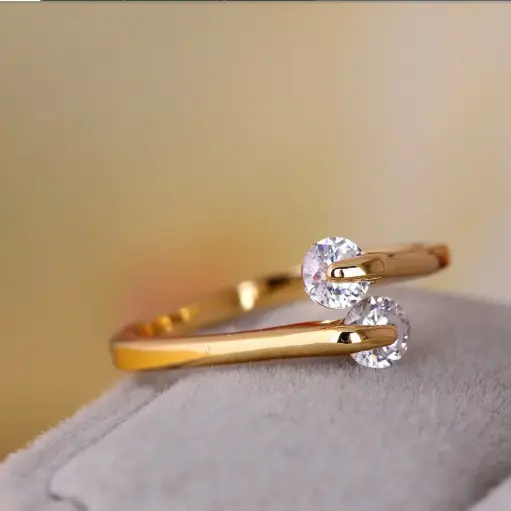 [ring173] Real 18K Gold Plated Brass Cubic Zirconia Cuff Rings, Open Rings, Clear Size: about 16.5mm inner diameter.