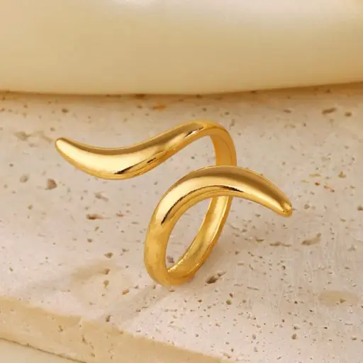 [ring176] Gold Stainless Steel Line Open Ring