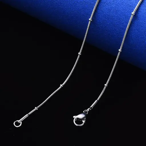 [neck160]  Stainless Steel Round Snake Chain Necklace, with Rondelle Beads and Lobster Claw Clasp