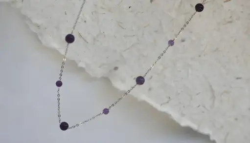 [neck161]  Stainless Steel necklace with Natural Amethyst beads