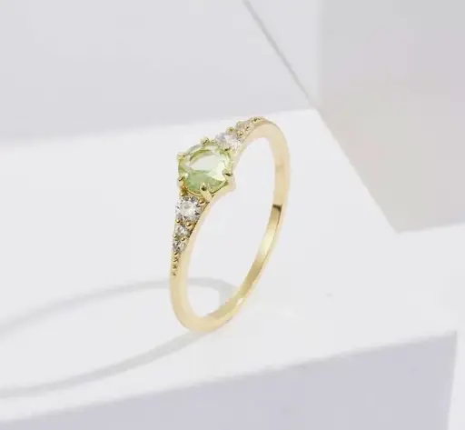 [ring180] 925 Sterling Silver - 18K Gold Plated Fresh Mint Green Zircon Ring