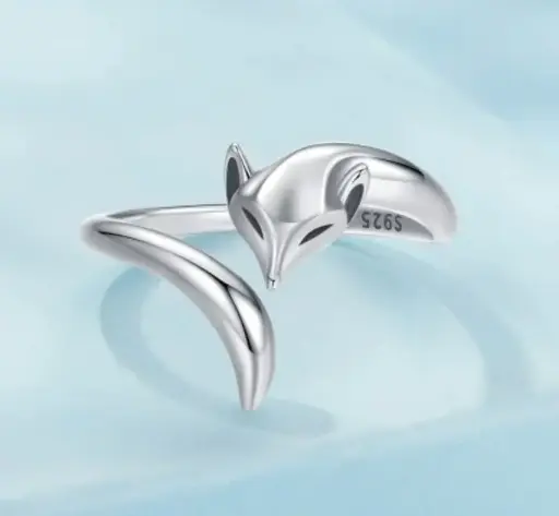 [ring181] 925 Sterling Silver Fox Open Ring