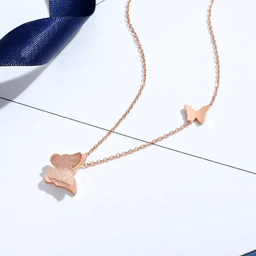 [neck184] Butterfly Titanium Steel Plating Pendant Necklace - Rose Gold