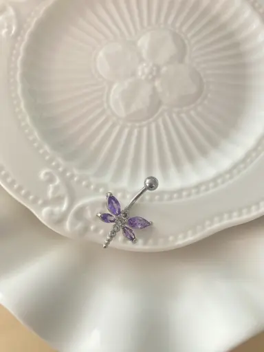 [bel52]  Dragonfly Stainless Steel Inlay Zircon Belly Ring