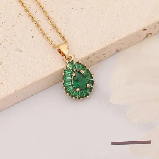 [neck186] Stainless Steel 18K Gold Plated Zircon Pendant Necklace
