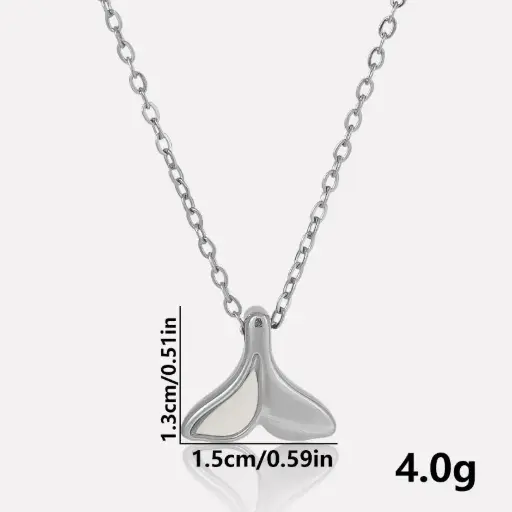 [neck187] Stainless Steel Pearl Inlay Whale Tale