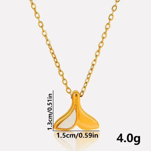 [neck188] Stainless Steel Pearl Inlay Whale Tale - Gold