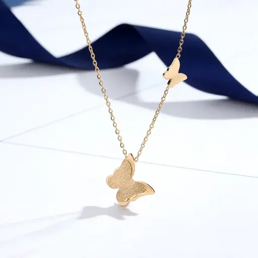 [neck194] Butterfly Titanium Steel Necklace Gold