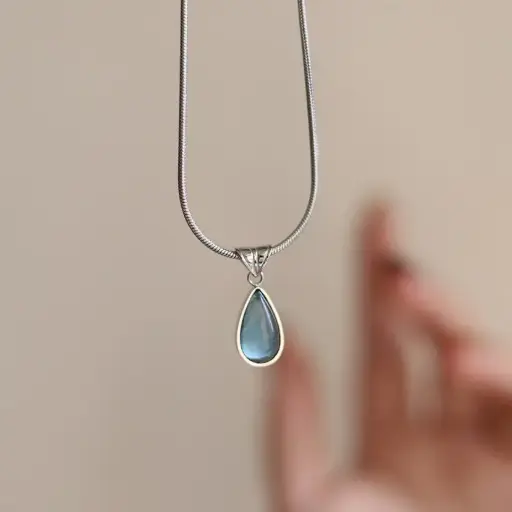 [neck197]  Elegant Water Droplets Titanium Steel Inlay Zircon Pendant Necklace
