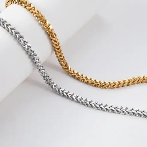 [neck204]  Stainless Steel Necklace - Box chain Gold