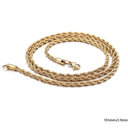 [neck208] Stainless Steel Necklace Rope chain Gold