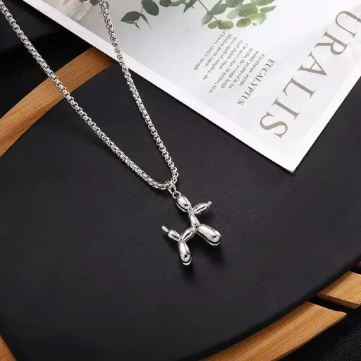 [neck220] Titanium Steel Vintage Style Balloon Dog Pendant