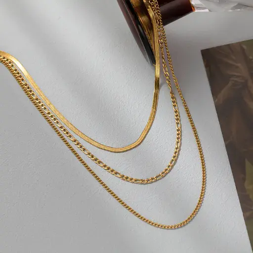 [neck221] Stainless Steel 18K Gold Plated 3 Layered Necklaces