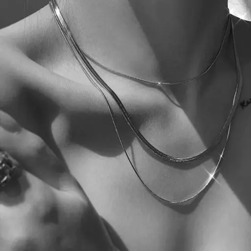 [neck224] Stainless Steel Snake Chain 3 Layered Necklaces 