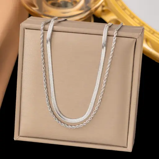 [neck223] 304 Stainless Steel Double Layer Necklaces Snake Chain and Rope Chain 