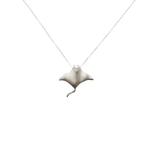 [neck227] 925 Sterling Silver Cable Chain Manta Ray Pendant Necklace