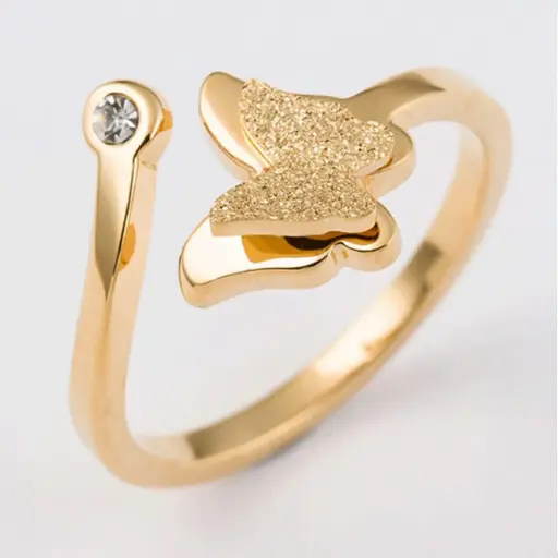 [ring183] Butterfly 304 Stainless Steel ring14K Gold Plated - Adjustable