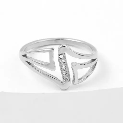 [ring187] Geometric 201 Stainless Steel Cubic Zirconia Inlay Ring - #8