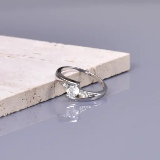 [ring191] Stainless Steel ring with cubic zirconia stones