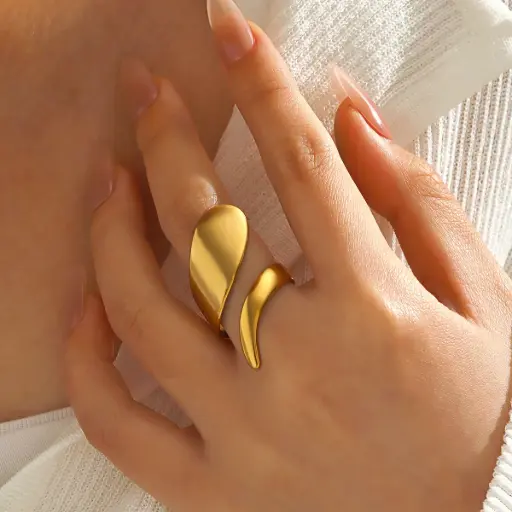 [ring192] Gold Stainless Steel Swirl open ring