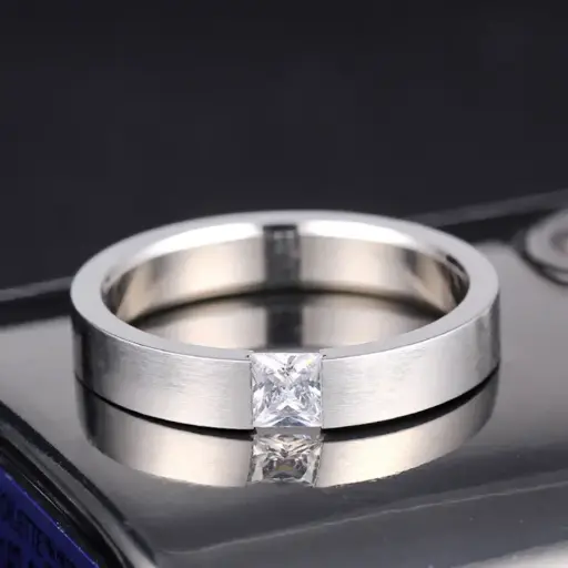 [ring199] 304 Stainless Steel Ring with Cubic Zirconia Square stone - #6