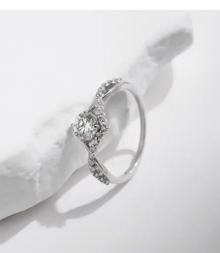 [ring200] 925 Sterling Silver with 0.5ct 5mm D Color Moissanite Diamond Crown Ring - Size #8