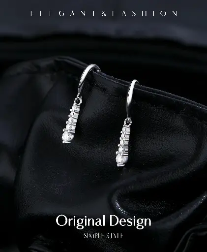 [ear71] 925 Sterling Silver Water Drop Dangle Earrings with D Color Moissanite Diamond stones - Certificate included 