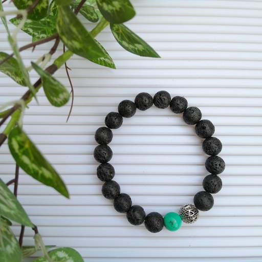 [gsb74] Stretch bracelet with Lava rock and Synthetic Turquoise stone