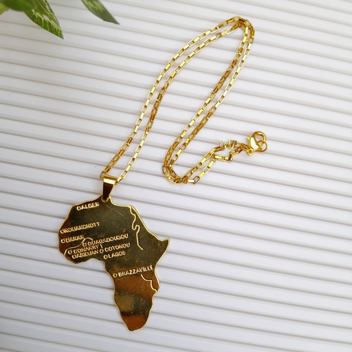 [STAS-J036-046C-G] Gold Stainless Steel Africa Map Necklace