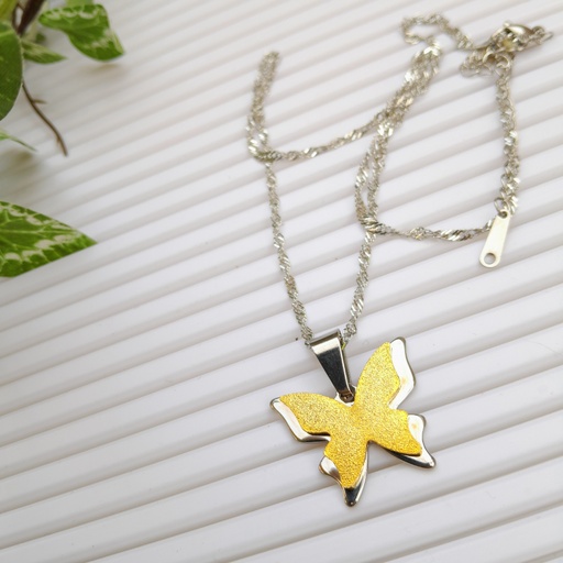 [neck10] 304 Stainless Steel, Textured, Butterfly Necklace