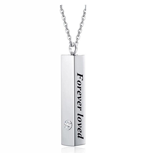 [BOTT-PW0001-081C-P] Cuboid with Word Forever Loved Urn Ashes Pendant Necklace with Rhinestone, 201 Stainless Steel Memorial Jewelry 