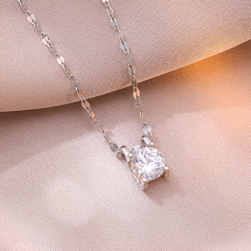 [ASUF90098] Titanium Steel Round Necklace With Cubic Zirconia Stone