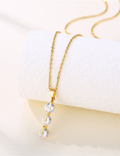 [G04914] Gold Titanium Geometric Necklace with cubic zirconia stones
