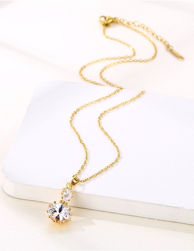 [G04926] Gold Titanium Steel With Zirconium Geometric Necklace