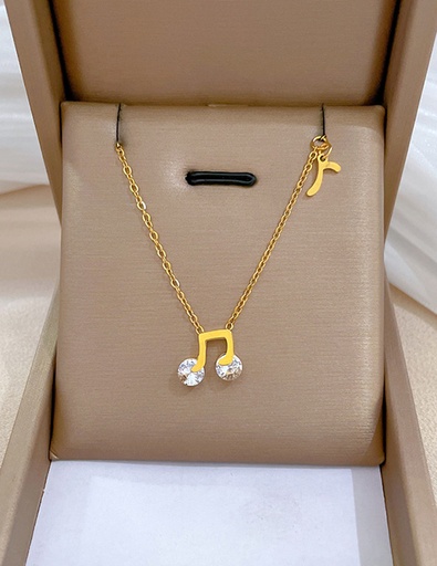 [Z56149] Gold Titanium Steel Cubic Zirconia Necklace With Musical Notes