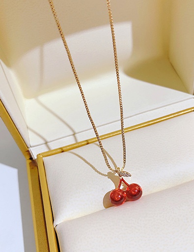 [G70840] Gold Titanium Geometric Cherry Necklace